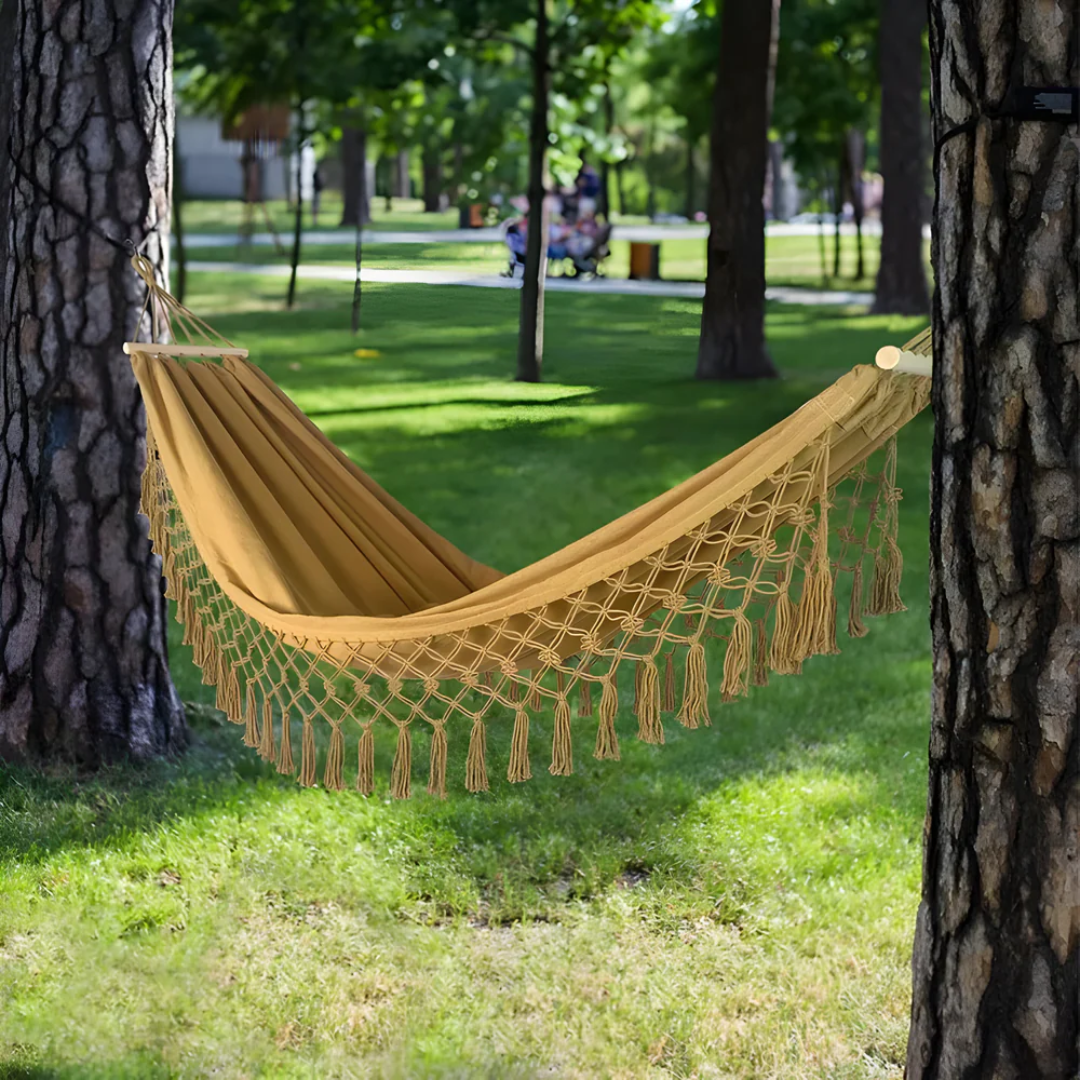 Exteriérový hamak bohémsky – Štýlová relaxácia a upokojujúca atmosféra