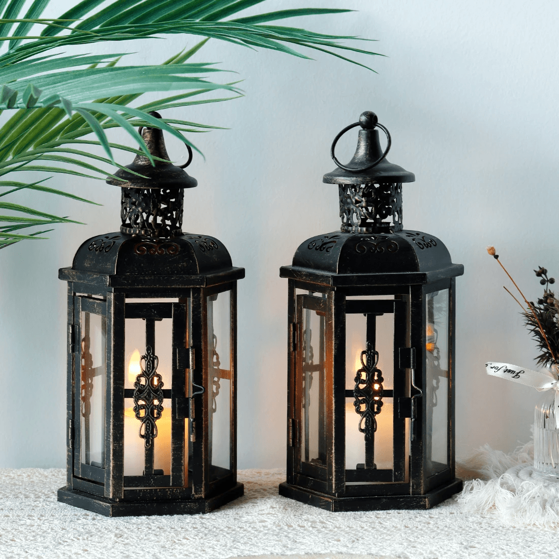 Lanterne Porte-Bougie En Fer Noir Style Scandinave