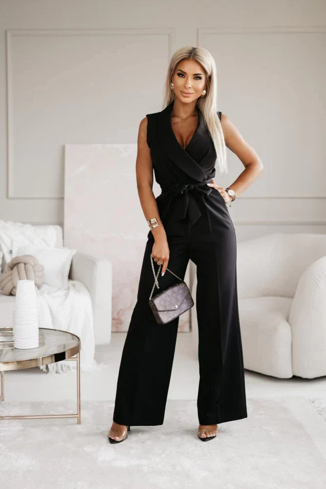 Natacha | Elegancka Kombinezon – Krzyżowy Dekolt i Podkreślona Talia 