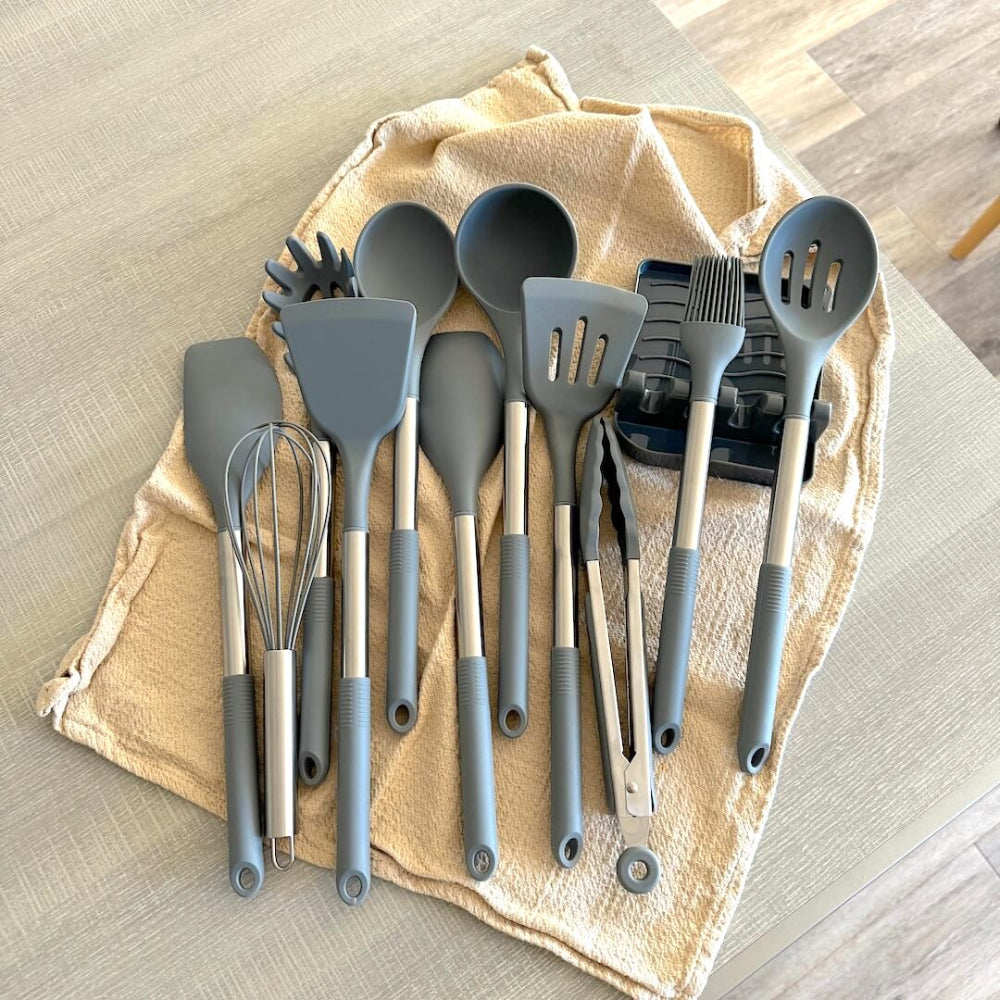 Ensemble D’Ustensiles De Cuisine En Silicone 12 Pièces — Complétude & Confort D’Utilisation