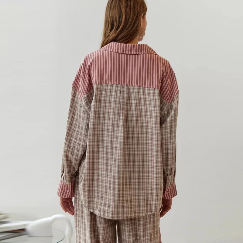Charlotte | Pyjamas Komfortabel Chic Med Striber Og Tern 
