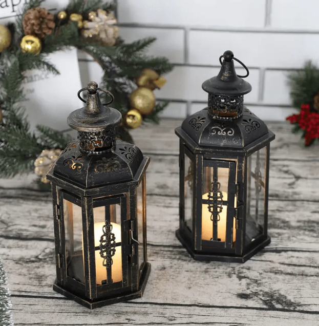 Lanterne Porte-Bougie En Fer Noir Style Scandinave