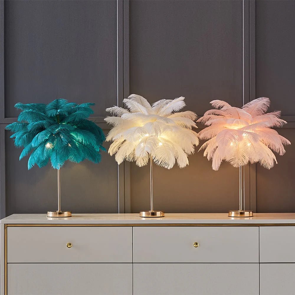 Bordlampe med Gyldne Fjær Art Deco – Luksuriøs og Original Dekorasjon 
